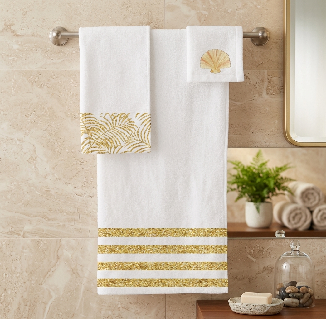 Handuk bordir motif daun untuk kamar mandi hotel